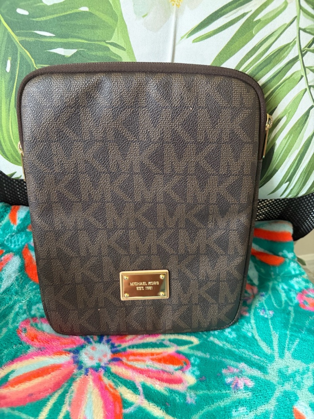 Michael Kors Brown MK Logo Tech Pouch 10x6